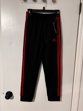adidas Black Joggers with Red Side Stripes